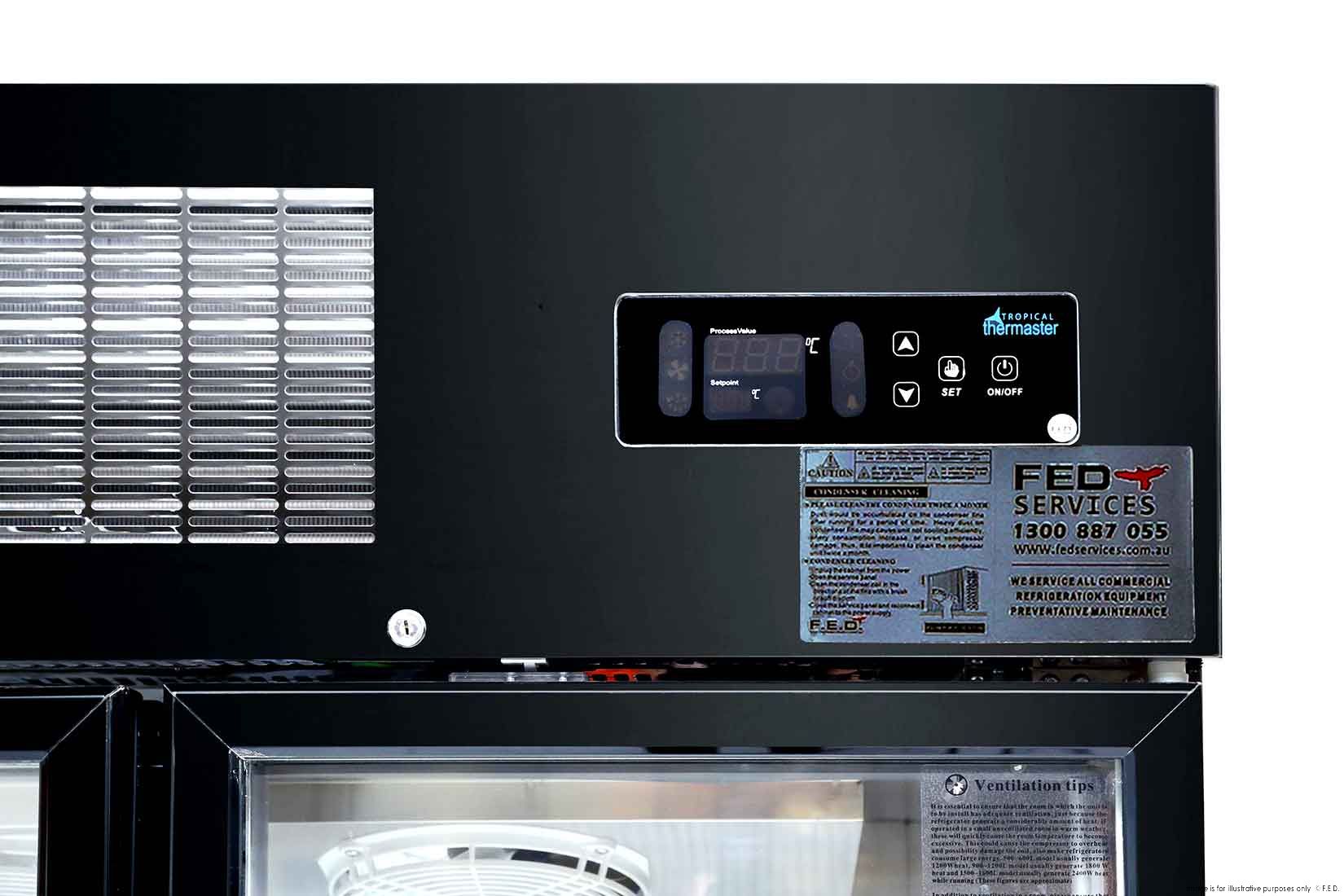 Thermaster Double Glass Door Black Stainless Steel Upright Freezer SUFG1000B