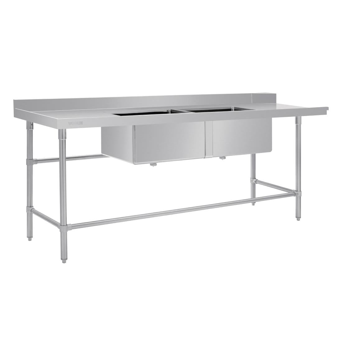 Vogue Dishwasher Inlet Table with Double Bowl Sink 90mm outlet 2400x700x960mmL/H - DE475