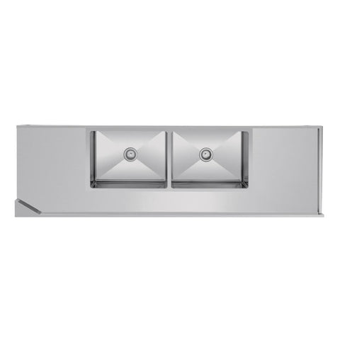 Vogue Dishwasher Inlet Table with Double Bowl Sink 90mm outlet 2400x700x960mmL/H - DE475