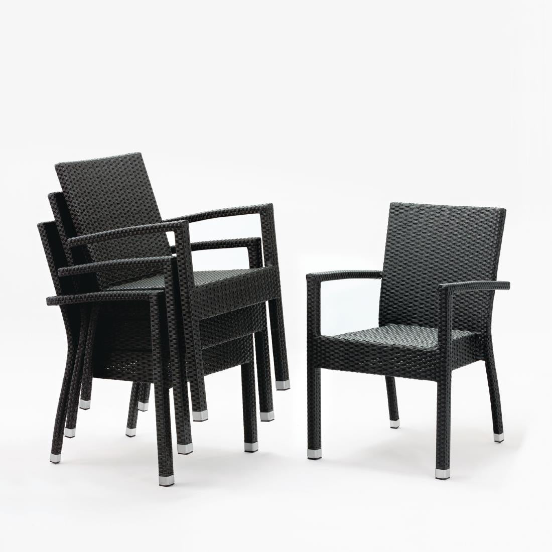 Bolero PE Wicker Armchairs Charcoal (4 Pack) - DL477