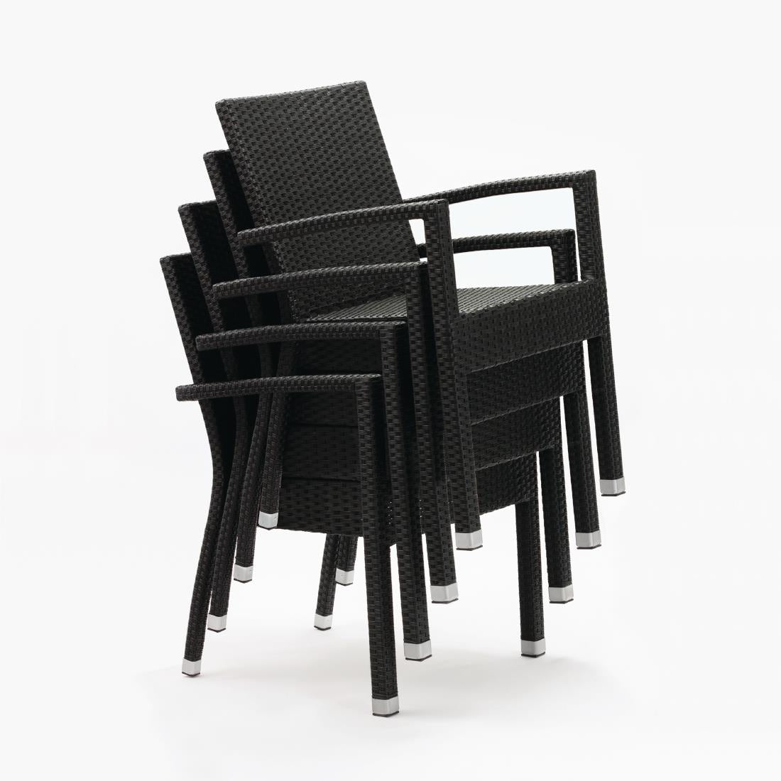 Bolero PE Wicker Armchairs Charcoal (4 Pack) - DL477