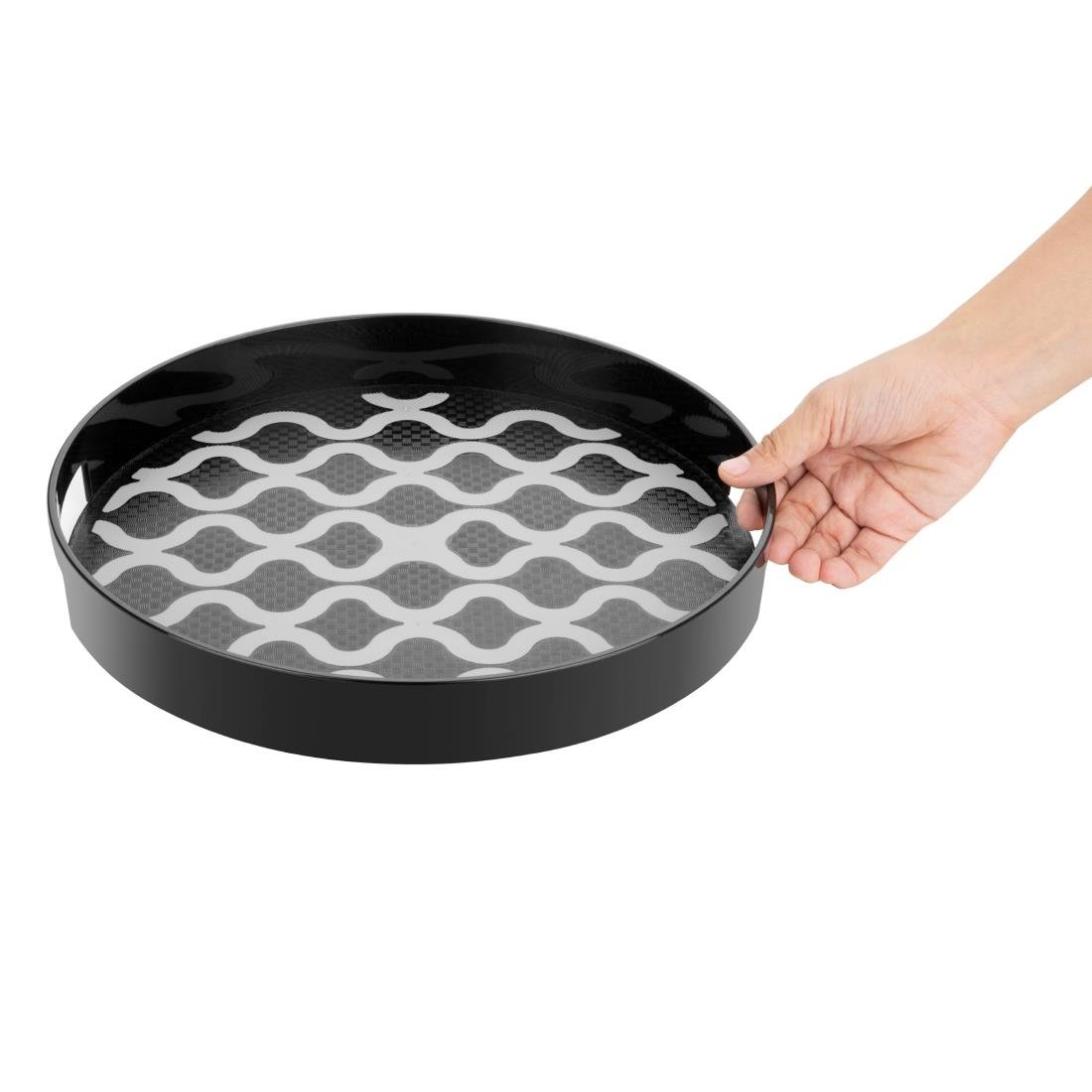 Olympia Kristallon PC Round Non Slip Tray with Handles 300mm - DP664
