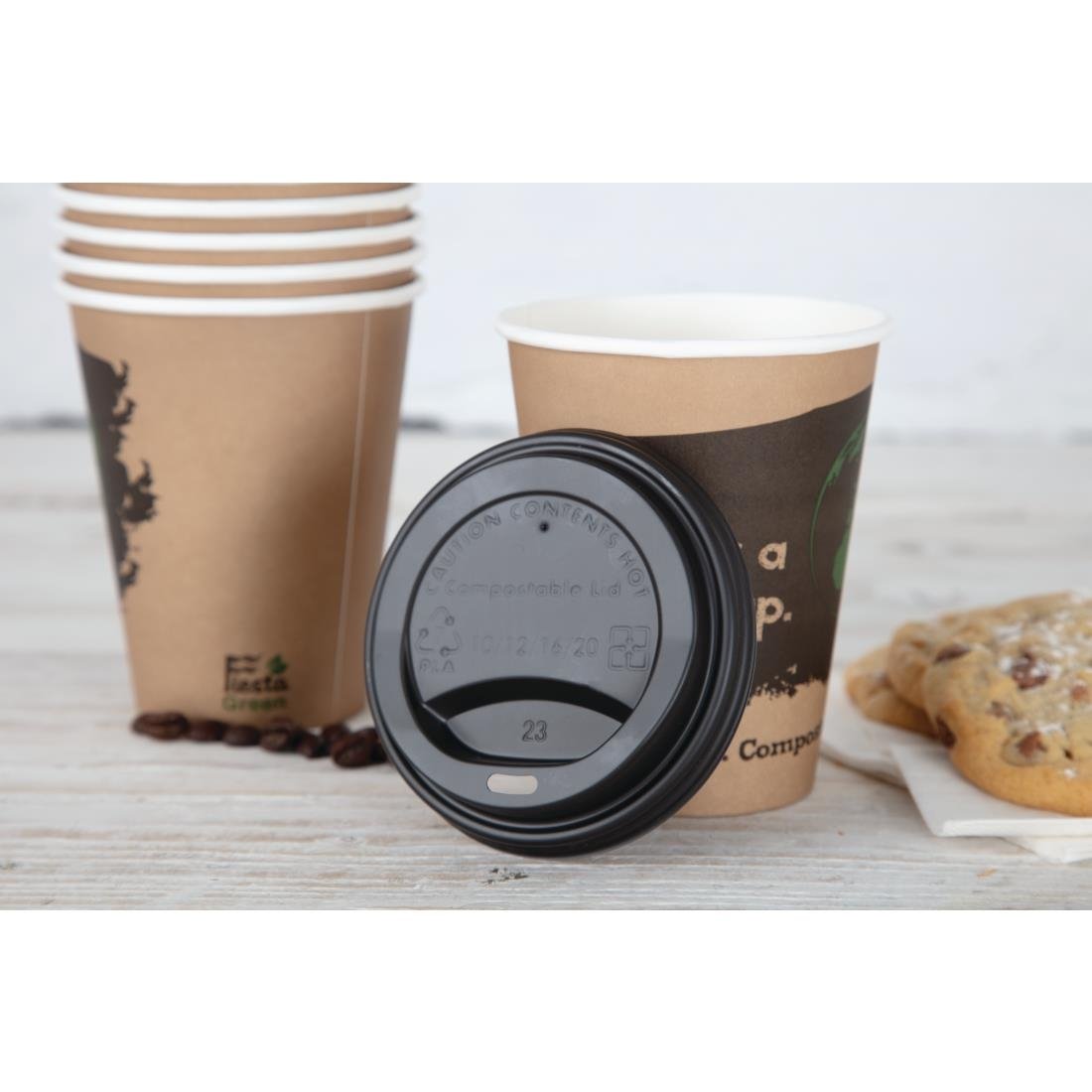 Fiesta Compostable Hot Cup Lids 340ml Pack of 50 - DS055