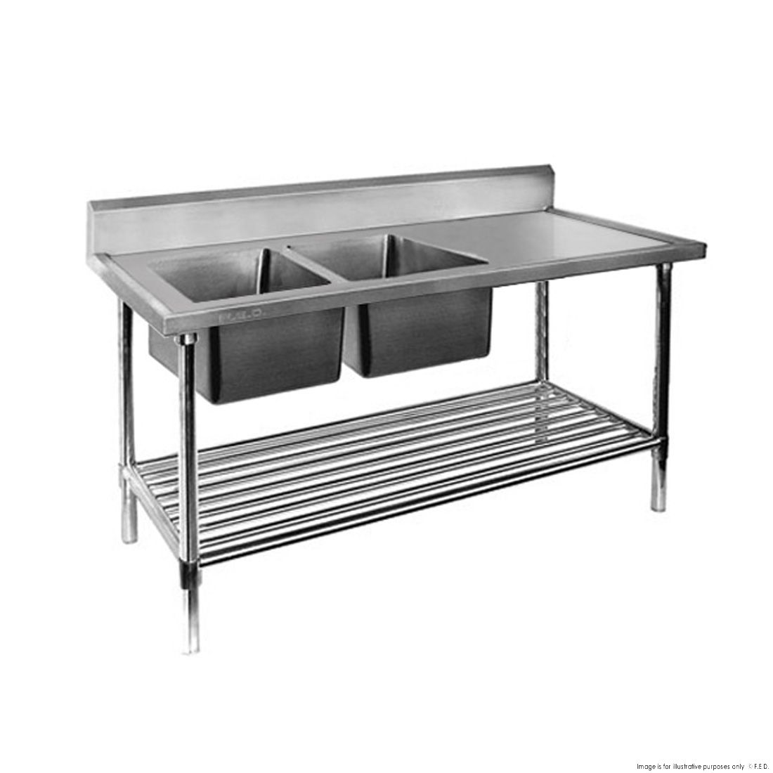 CLEARANCE - Modular System Double Left Sink Bench with Pot Undershelf - DSB7-2400L/A-NSW1991