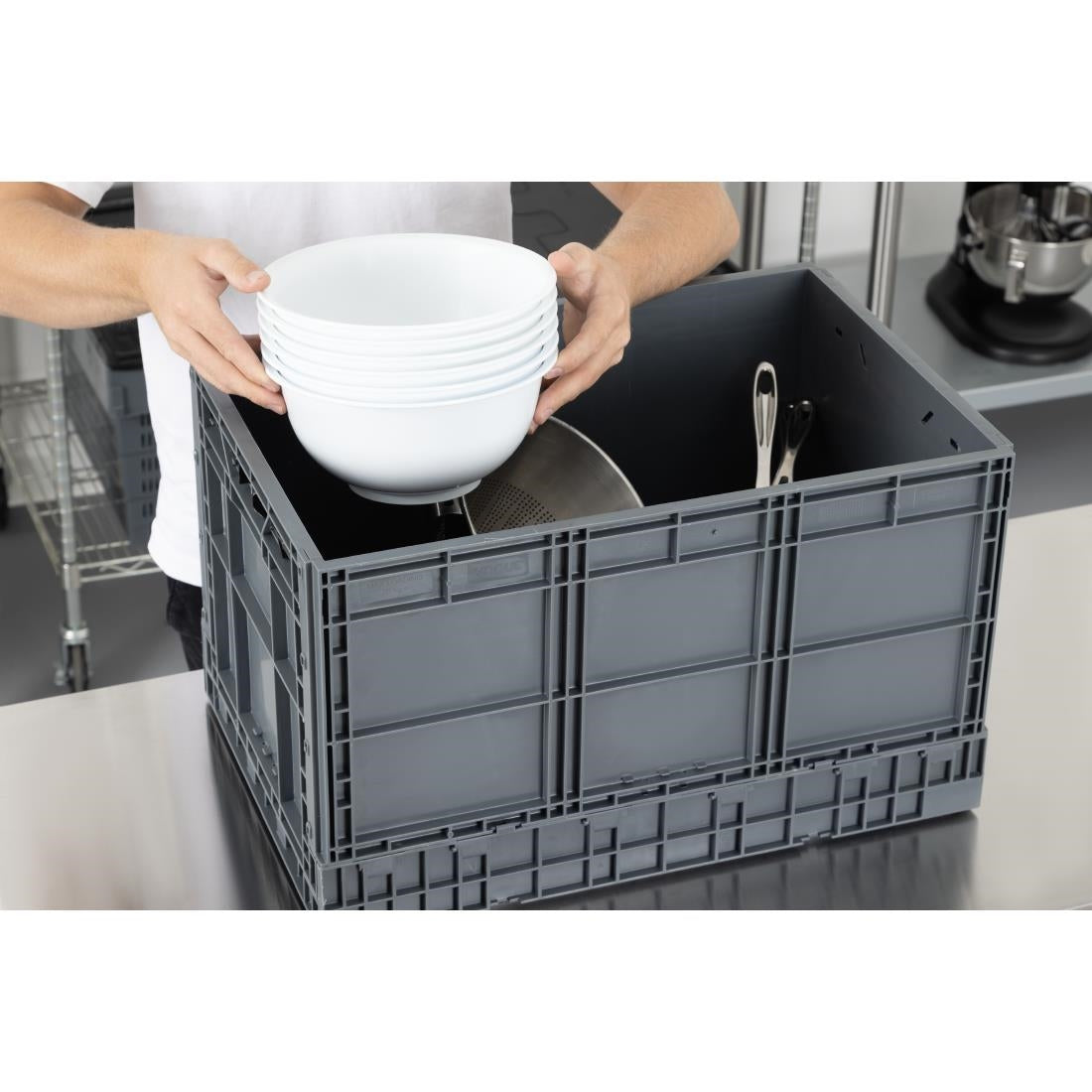 Vogue Plastic Folding Transport Storage Crate 594x396x353mm - DX997
