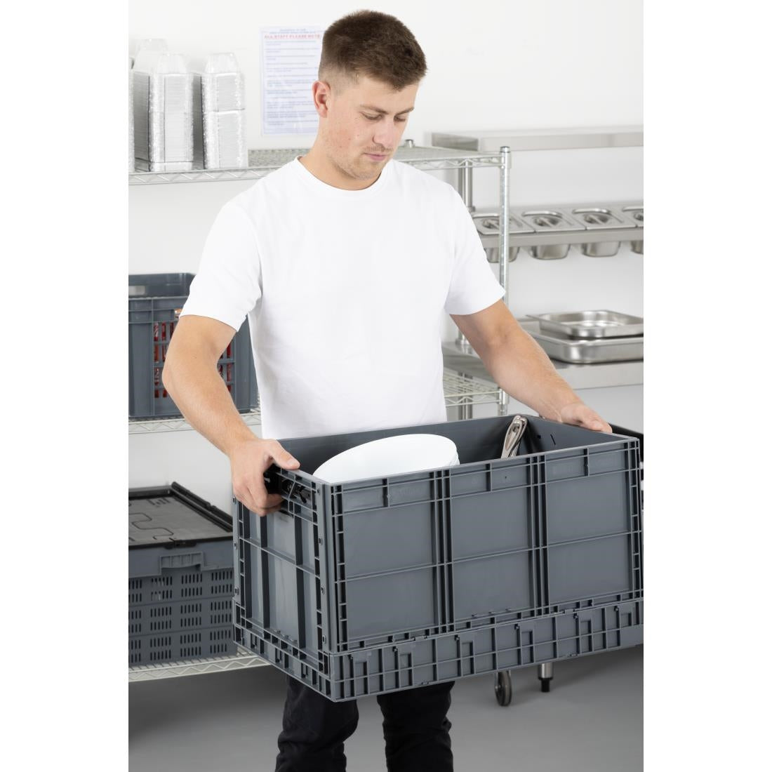 Vogue Plastic Folding Transport Storage Crate 594x396x353mm - DX997