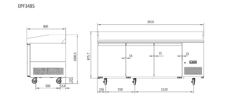 Commercial Pizza Prep Fridges 3 Door | Atosa | EPF3485