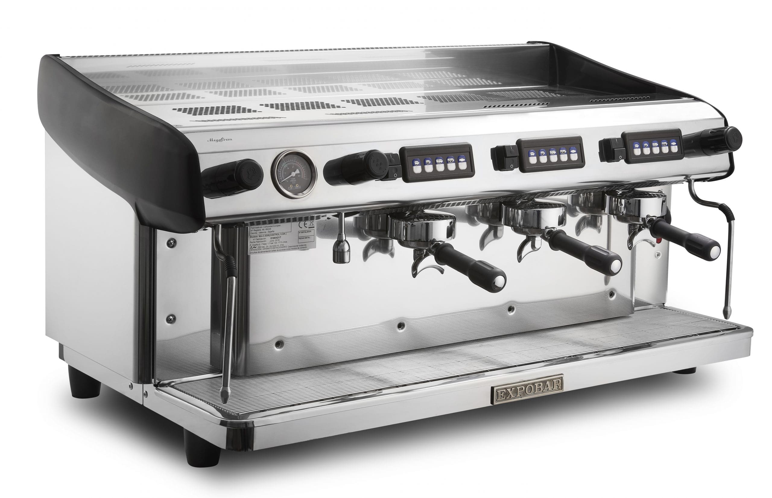 Expobar Megacrem High Cup Stainless - 3 Group Commercial Espresso Machine - Black