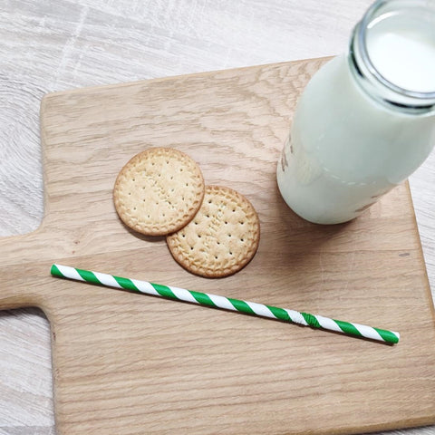 Fiesta Compostable Bendy Paper Straws Green Stripes (Pack of 250) - FB143