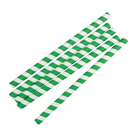 Fiesta Compostable Paper Smoothie Straws Green Stripes (Pack of 250) - FB148
