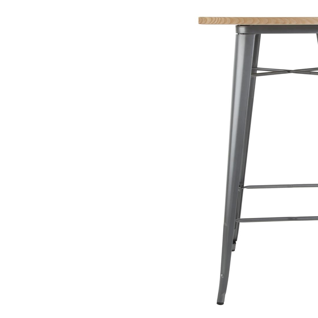 Bolero Bistro Metal Square Bar Table Gun Metal Grey with Wooden Top 600mm - FB596