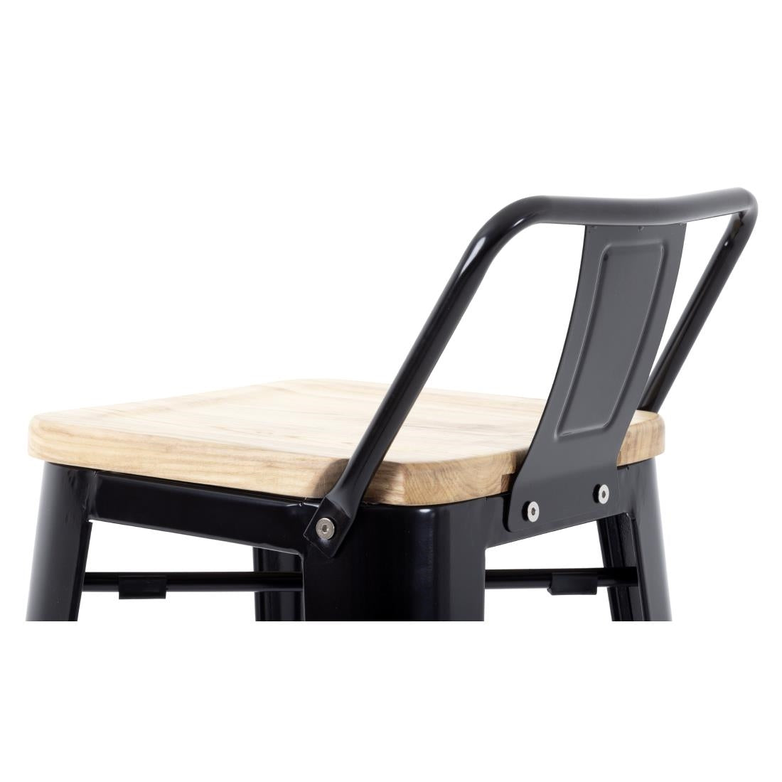 Bolero Bistro Metal High Bar Stool with Wooden Seat Pad and Back Rest Black (Pack of 4) - FB623