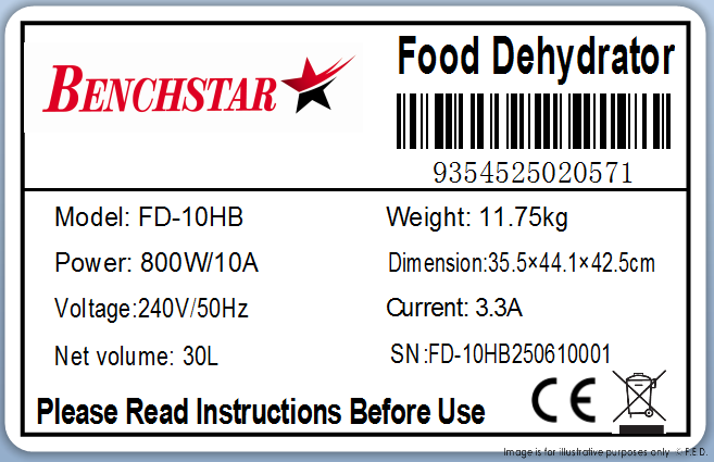 Benchstar Food Dehydrator with 10 trays - FD-10HB