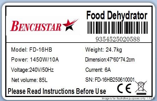 Benchstar Food Dehydrator with 16 trays - FD-16HB
