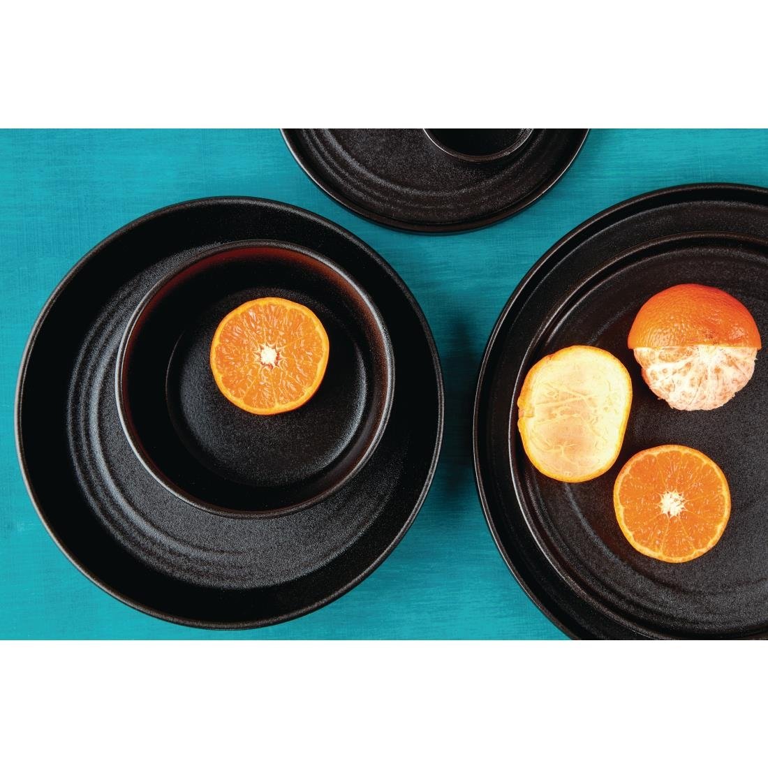 Olympia Cavolo Textured Black Flat Round Plate 180mm (6 Pack) - FD908