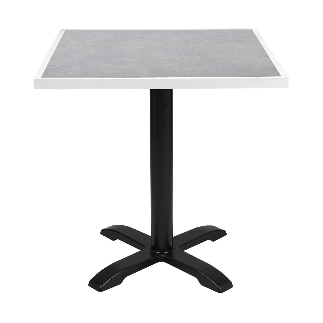Bolero Light Grey Stone Effect Outdoor Tempered Glass Table Top White Trim 700mm - FU514