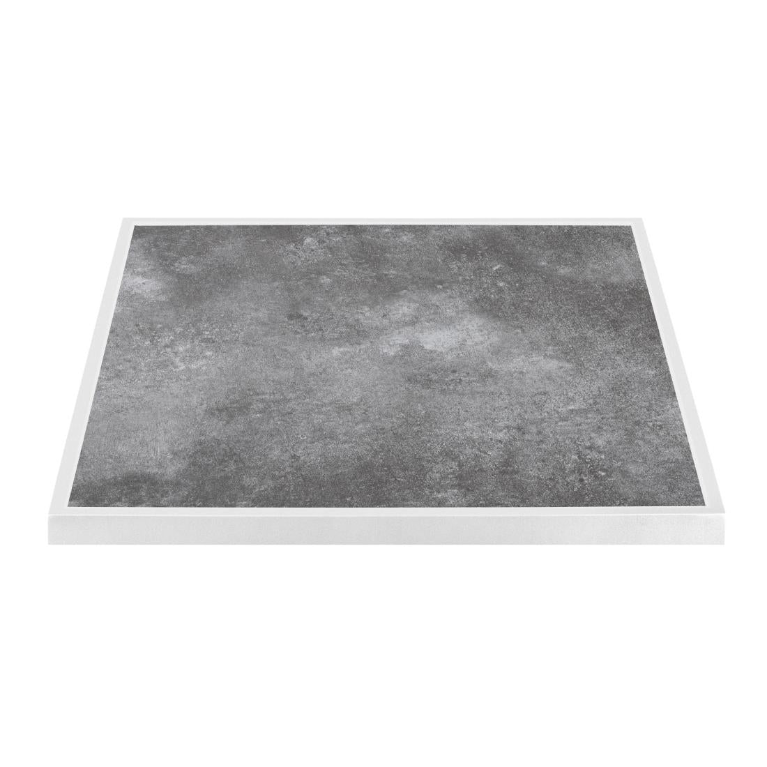 Bolero Dark Stone Effect Outdoor Tempered Glass Table Top White Trim - 700mm - FU517