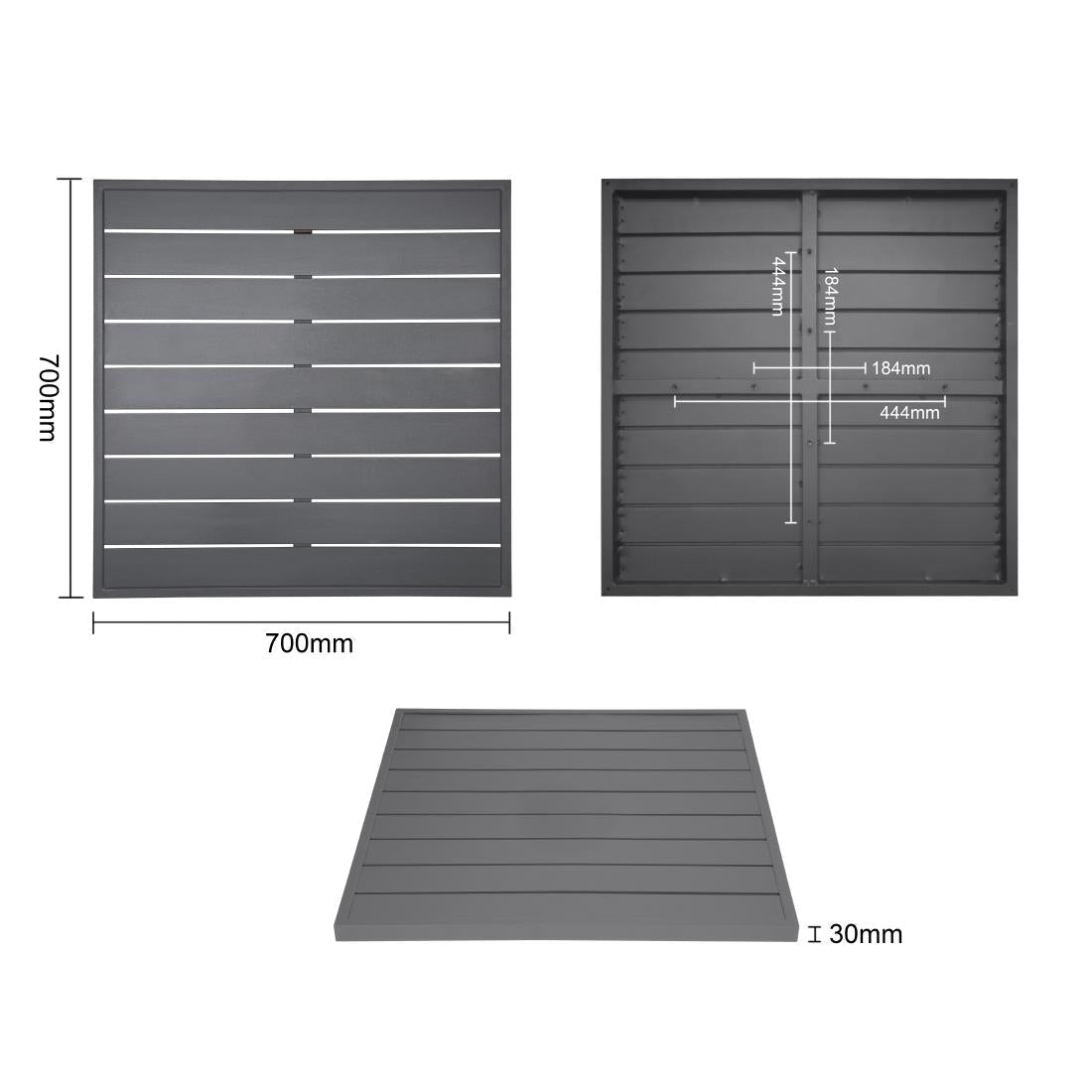 Bolero Aluminium Square Table Top Dark Grey 700mm - FW597