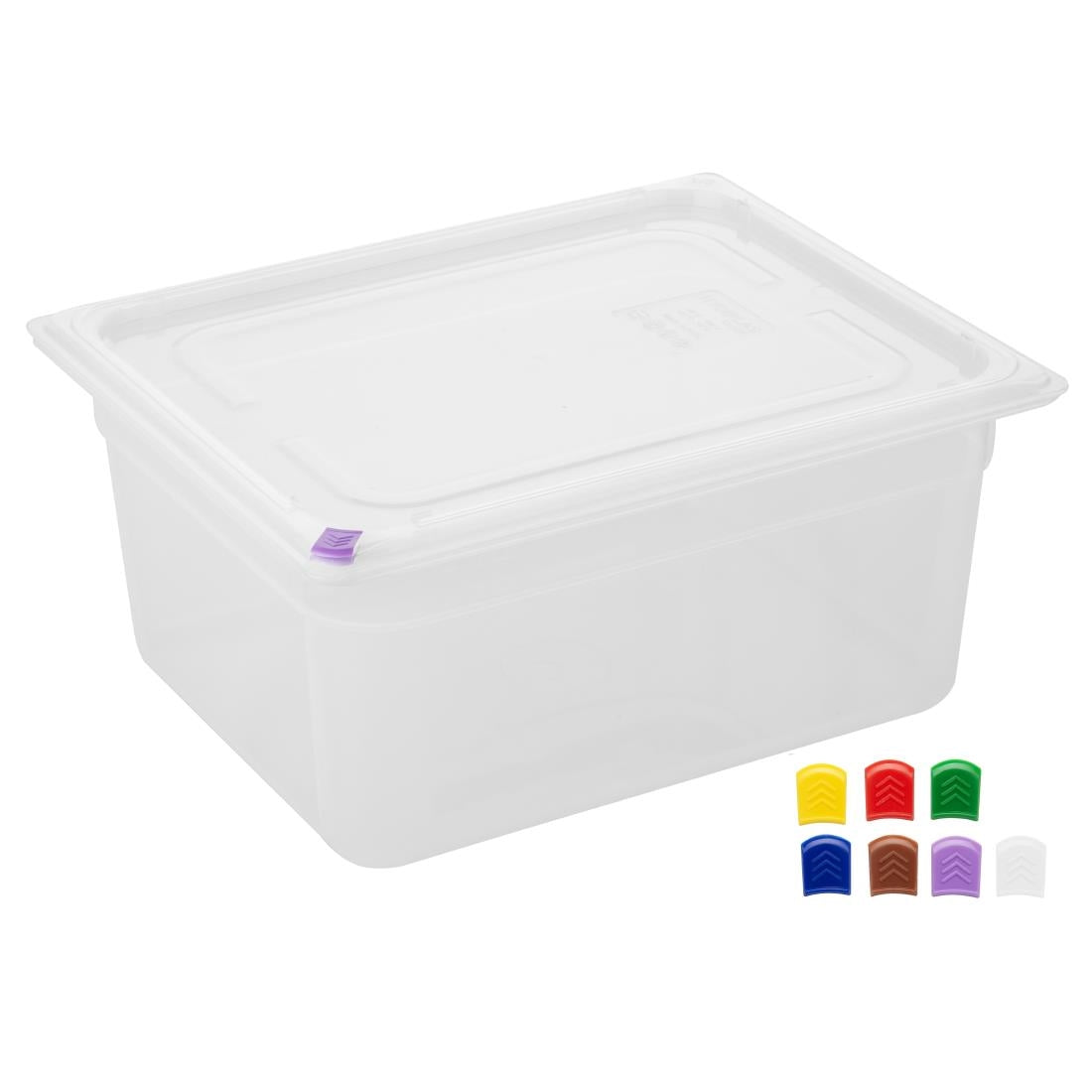 Hygiplas Click PP 1/2 GN Container with Lid & 7 Colour Clips 150mm 8.9Ltr (4 Pack) - FZ090