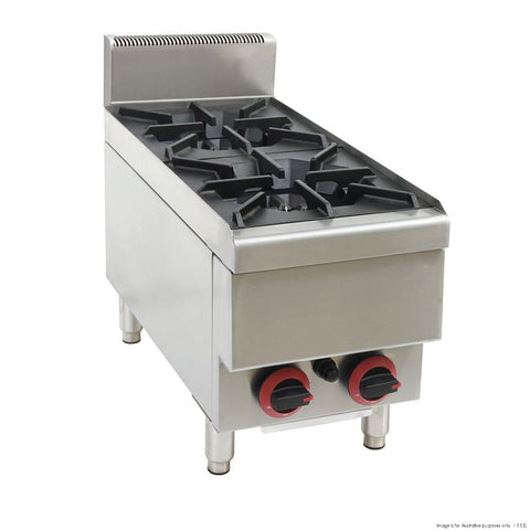 GasMax Benchtop JUS-TR-2B 2 Burner Cooktop w/ Splashback - Natural Gas/LPG