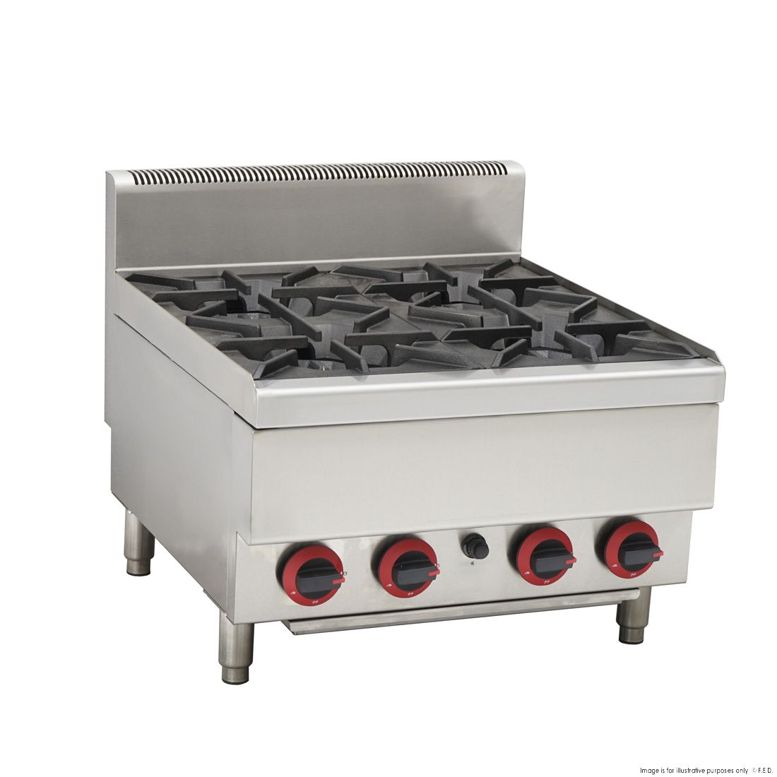 GasMAX Benchtop Lpg 4 Burner Cooktop W/ Splashback - JUS-TR-4BLPG