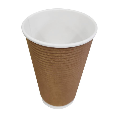 Fiesta Recyclable Takeaway Coffee Cups Ripple Wall Kraft 450ml (Pack of 25) - GF025