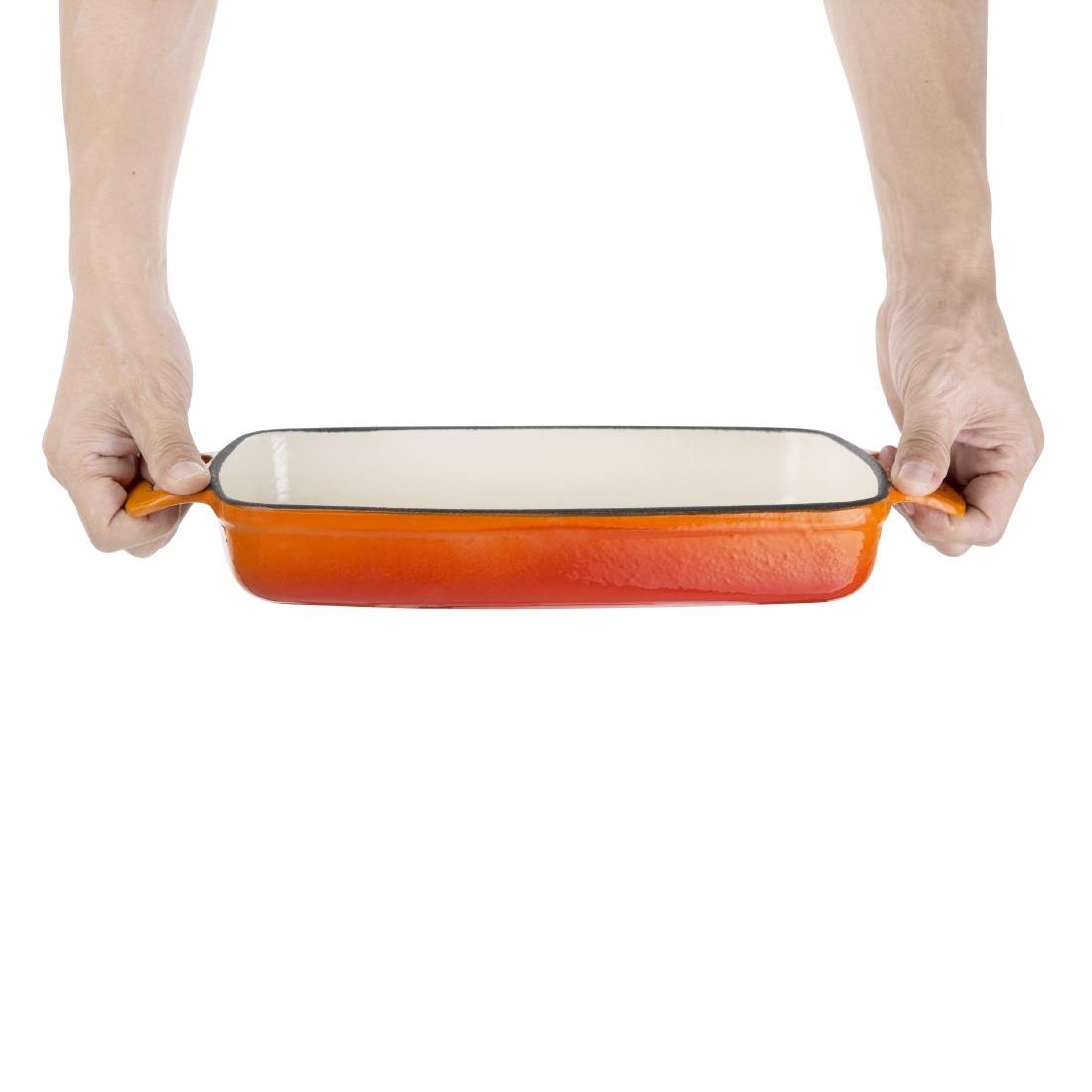 Vogue Orange Rectangular Cast Iron Dish 1.8Ltr - GH321