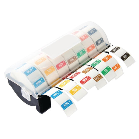 Vogue Dissolvable Colour Coded Food Labels Starter Kit with 1" Dispenser - GH474