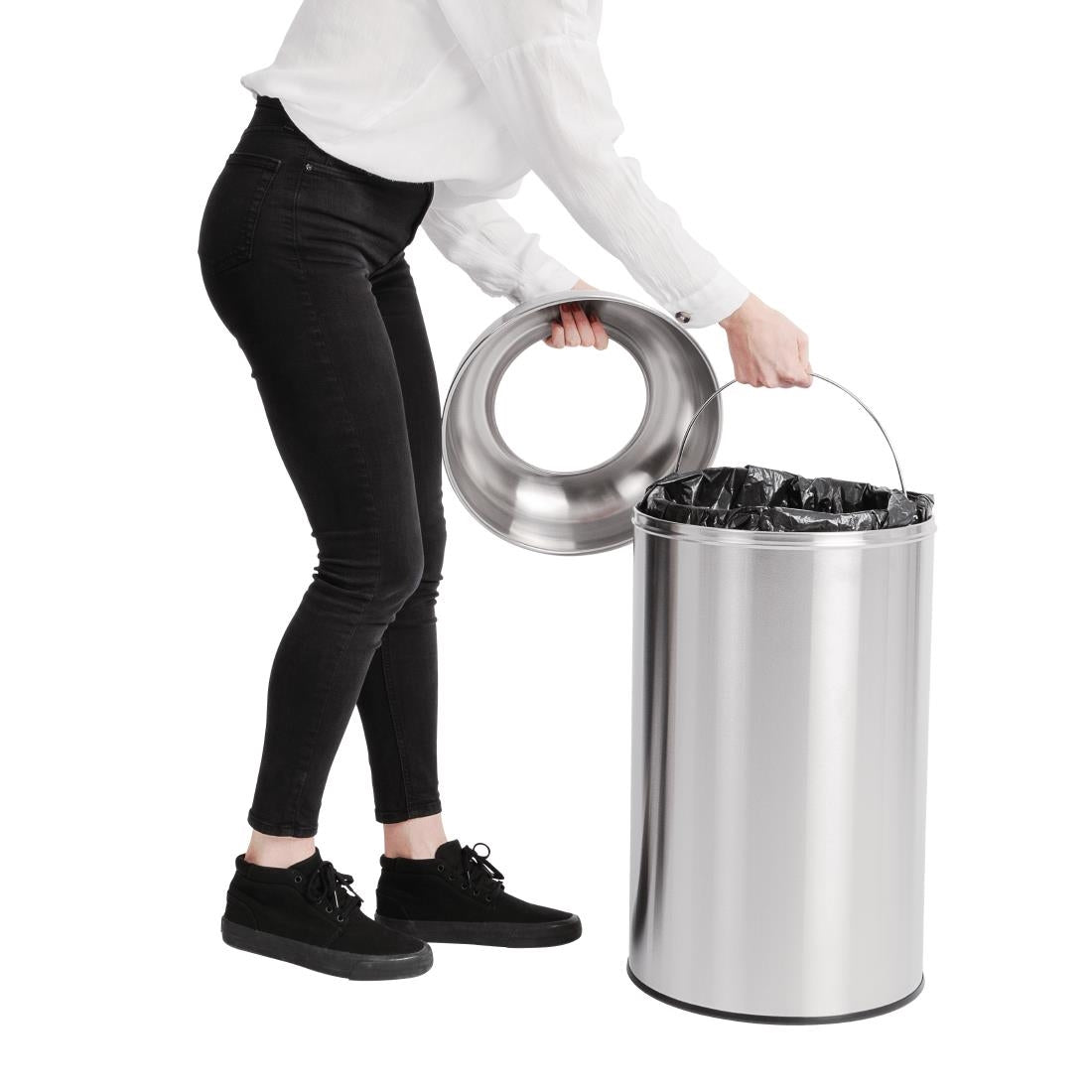 Bolero Stainless Steel Open Lid Bullet Bin Silver 40 Litre - GK972