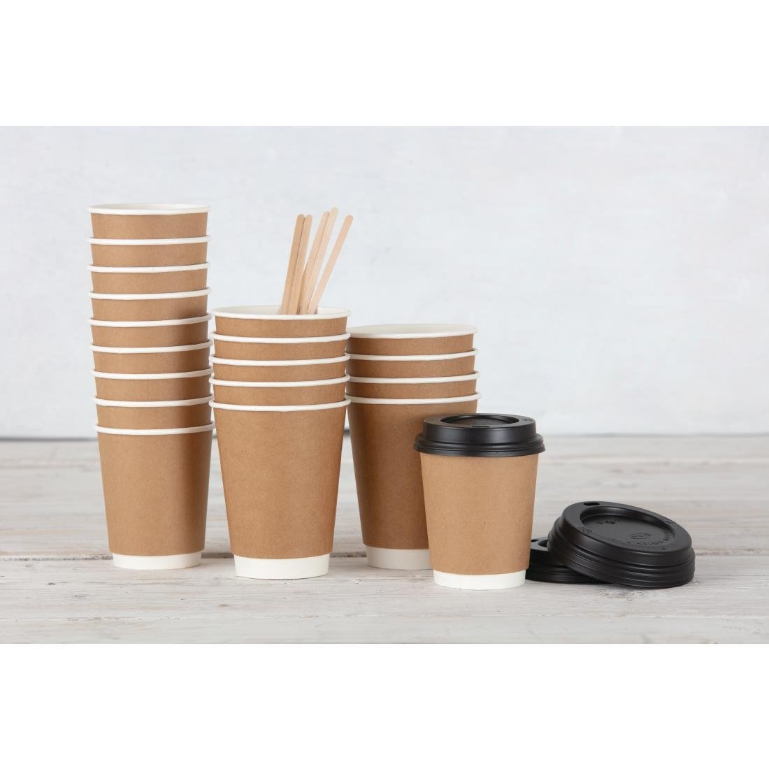 Fiesta Recyclable Coffee Cup Lids Black 340ml and 455ml (Pack of 50) - CW717