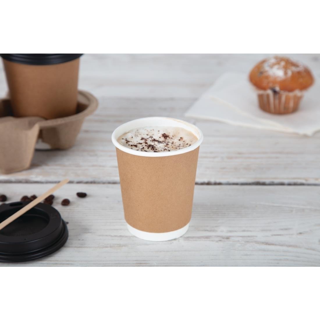 Fiesta Recyclable Takeaway Coffee Cups Double Wall Kraft 225ml (Pack of 500) - GP439