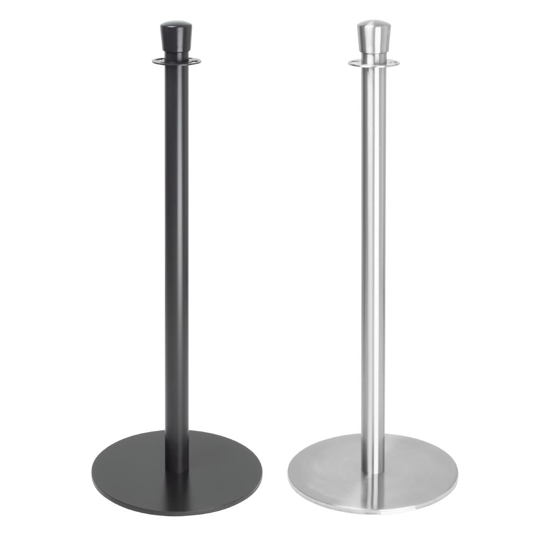 Bolero Flat Base Barrier Posts Brushed Stainless Steel (2 pack) - GP639