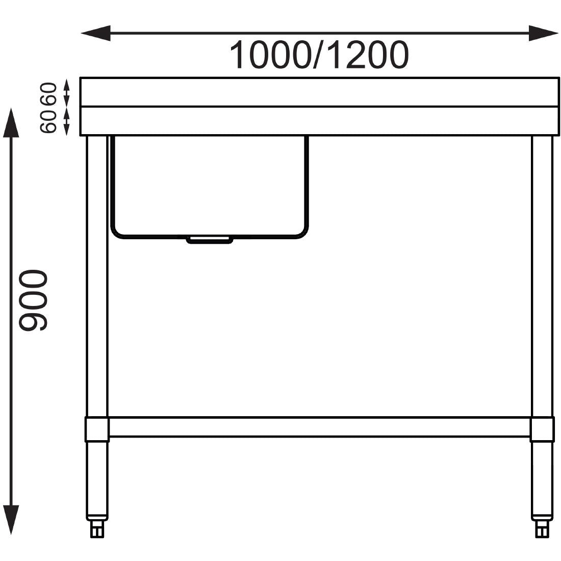 Vogue Single Bowl Sink L/H Drainer - 1200mm 90mm Drain - HC902