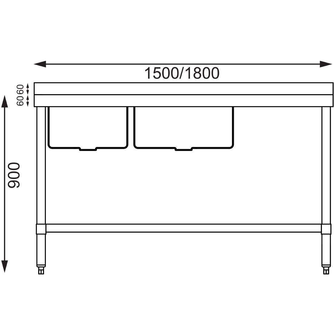Vogue Double Bowl Sink R/H Drainer - 1500mm 90mm Drain - HC904
