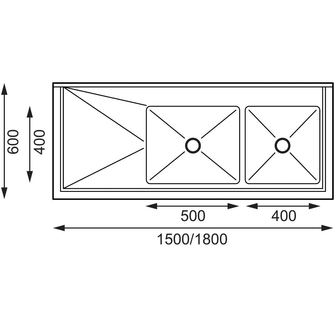 Vogue Double Bowl Sink L/H Drainer - 1800mm 90mm Drain - HC908