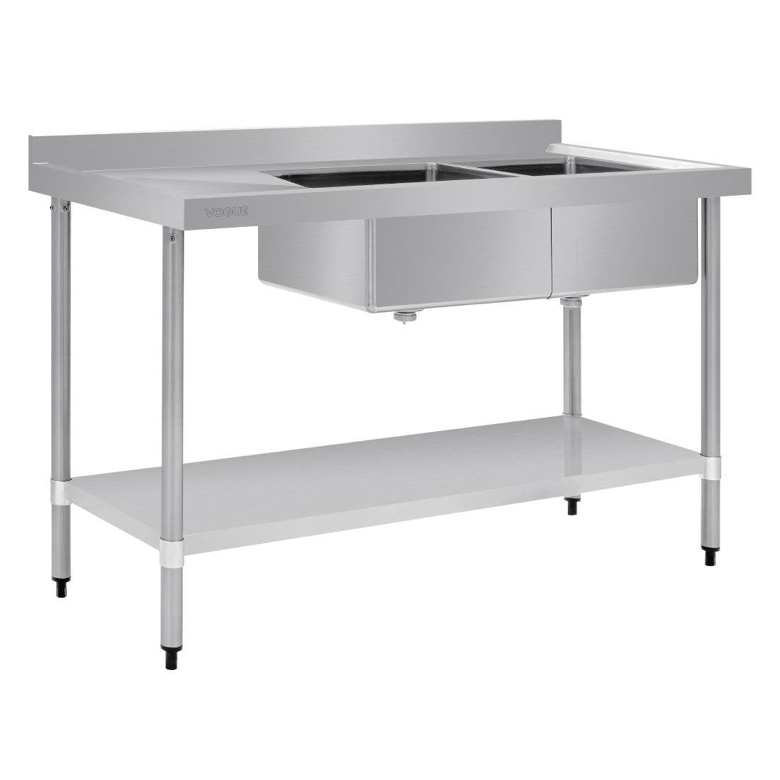Vogue Double Bowl Sink L/H Drainer - 1500mm 90mm Drain - HC905