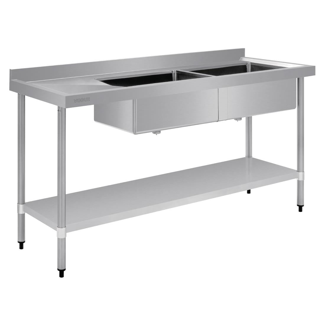 Vogue Double Bowl Sink L/H Drainer - 1800mm 90mm Drain - HC908