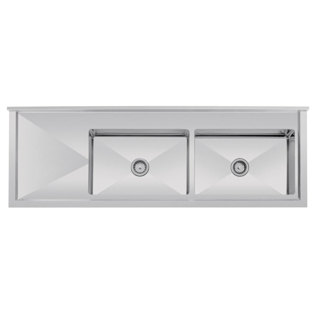 Vogue Double Bowl Sink L/H Drainer - 1800mm 90mm Drain - HC908