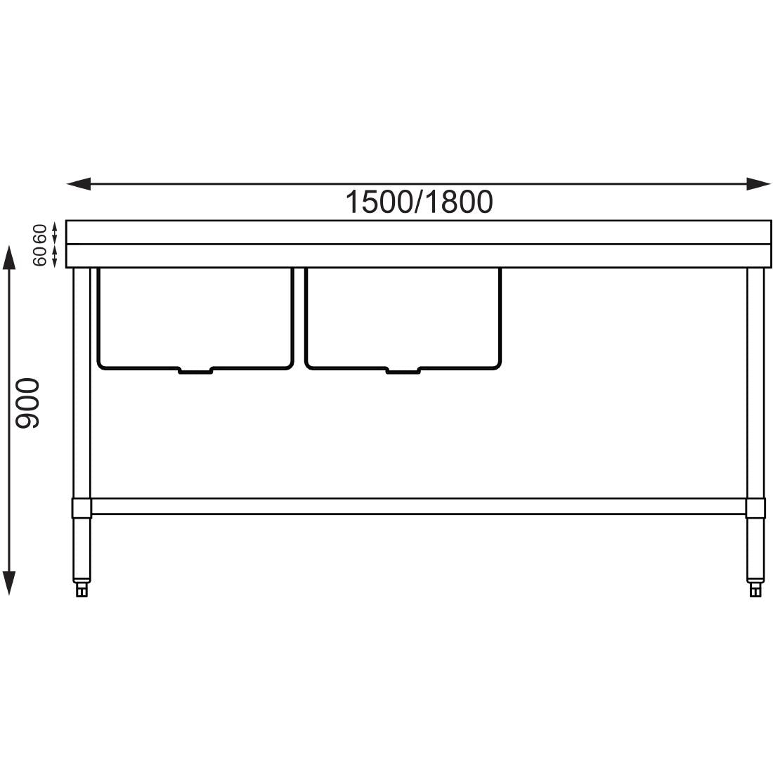 Vogue Double Bowl Sink R/H Drainer - 1500mm x 700mm 90mm Drain - HC916