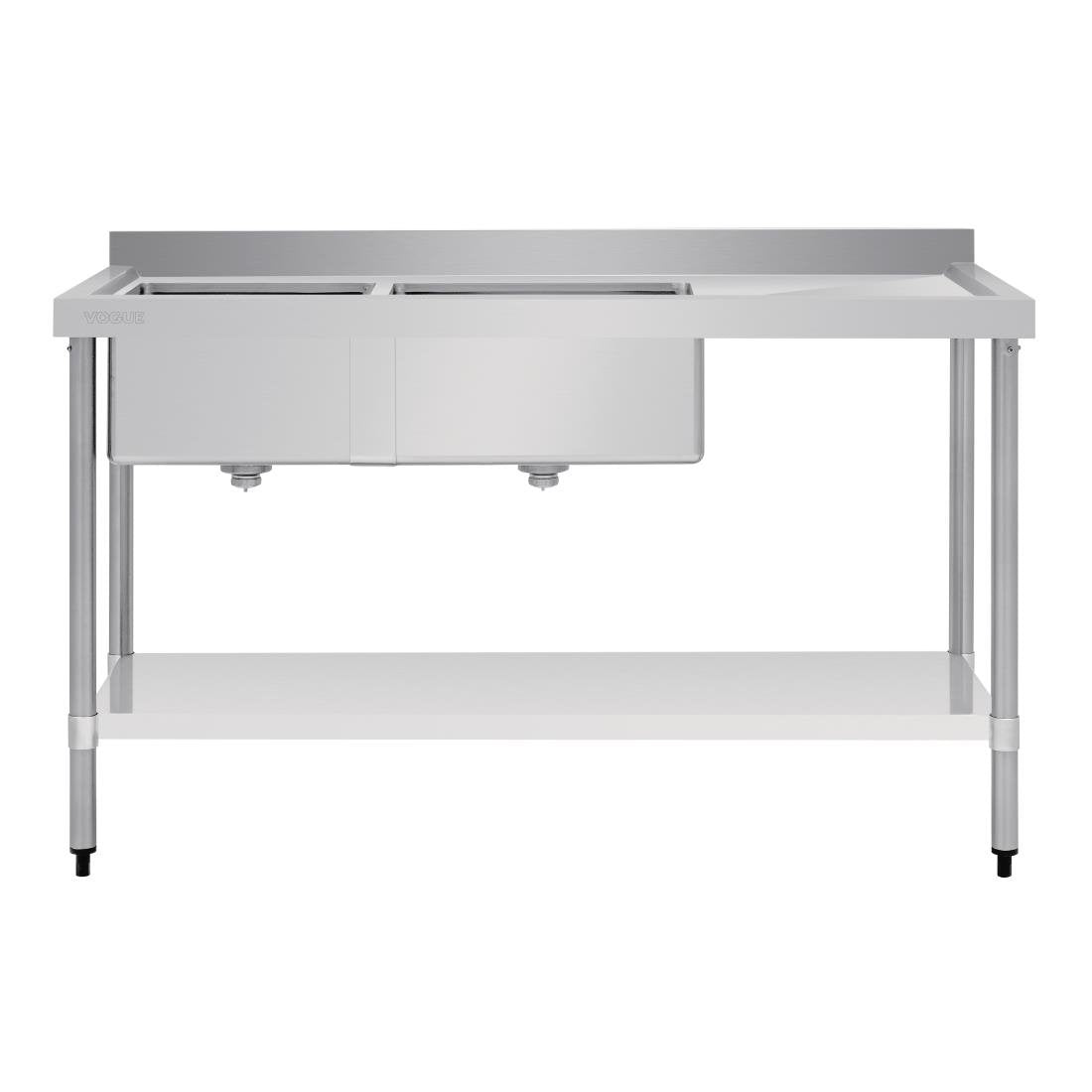 Vogue Double Bowl Sink R/H Drainer - 1500mm x 700mm 90mm Drain - HC916