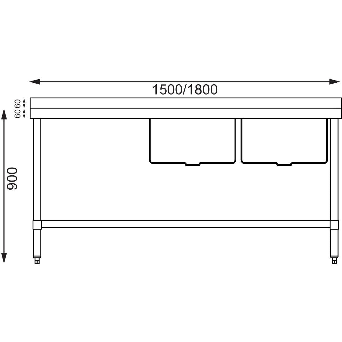 Vogue Double Bowl Sink L/H Drainer - 1800mm x 700mm 90mm Drain - HC920