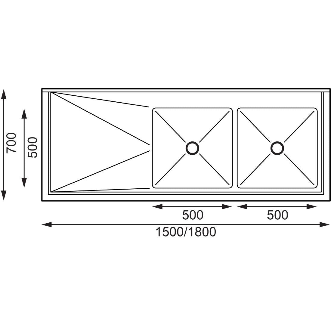 Vogue Double Bowl Sink L/H Drainer - 1800mm x 700mm 90mm Drain - HC920