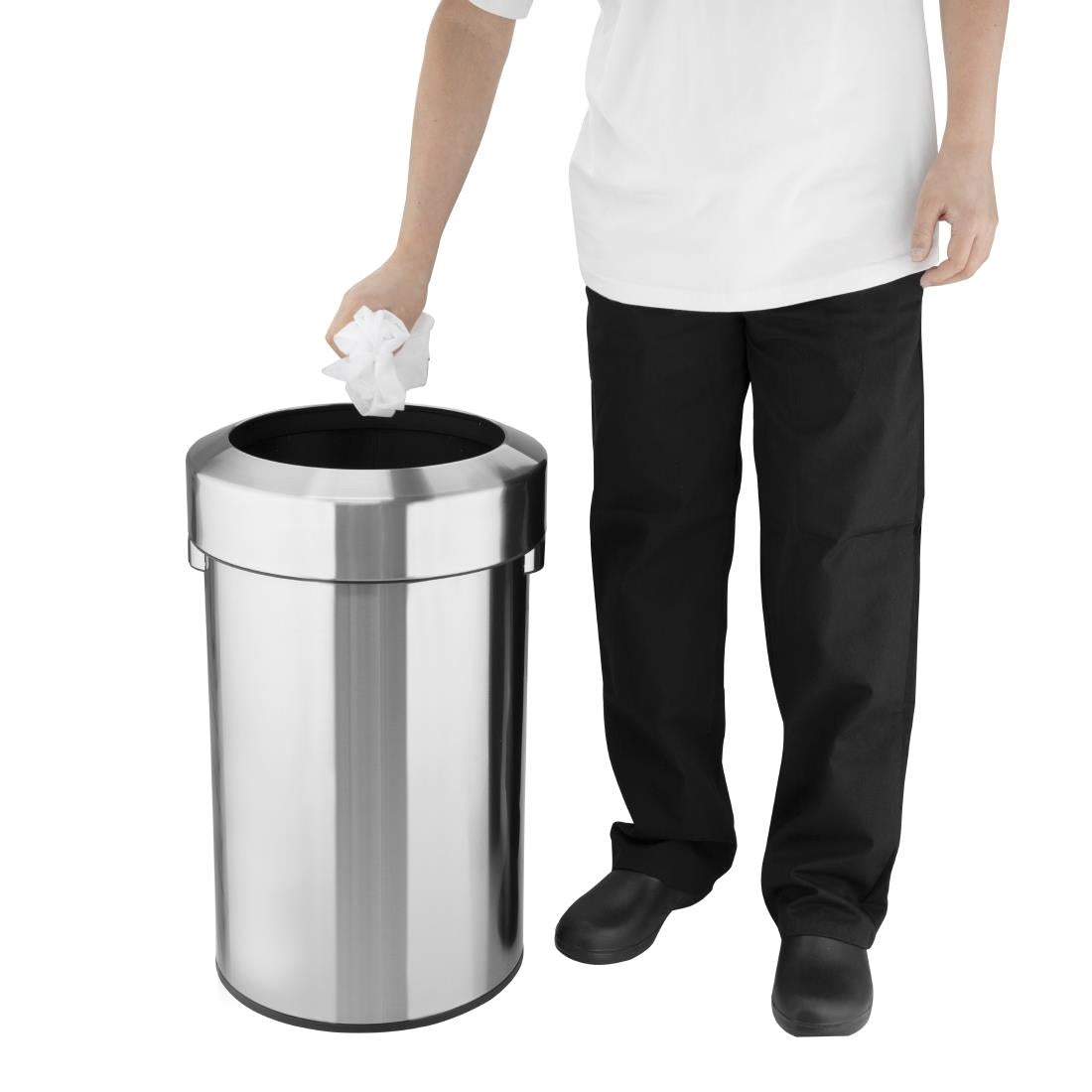 Bolero Brushed Steel Bin with Open Top Lid 70Ltr - HT460