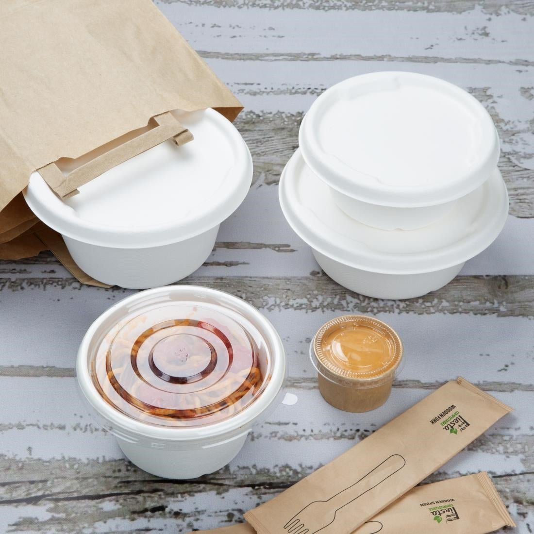 Fiesta Compostable Bagasse Lids for 750/900ml Bowl Bases (50 Pack) - HW027