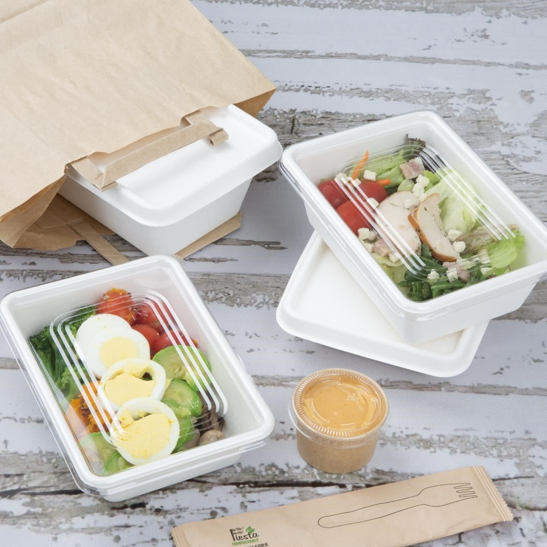 Fiesta Recyclable PET Lids for Bagasse Container Bases (100 Pack) - HW038