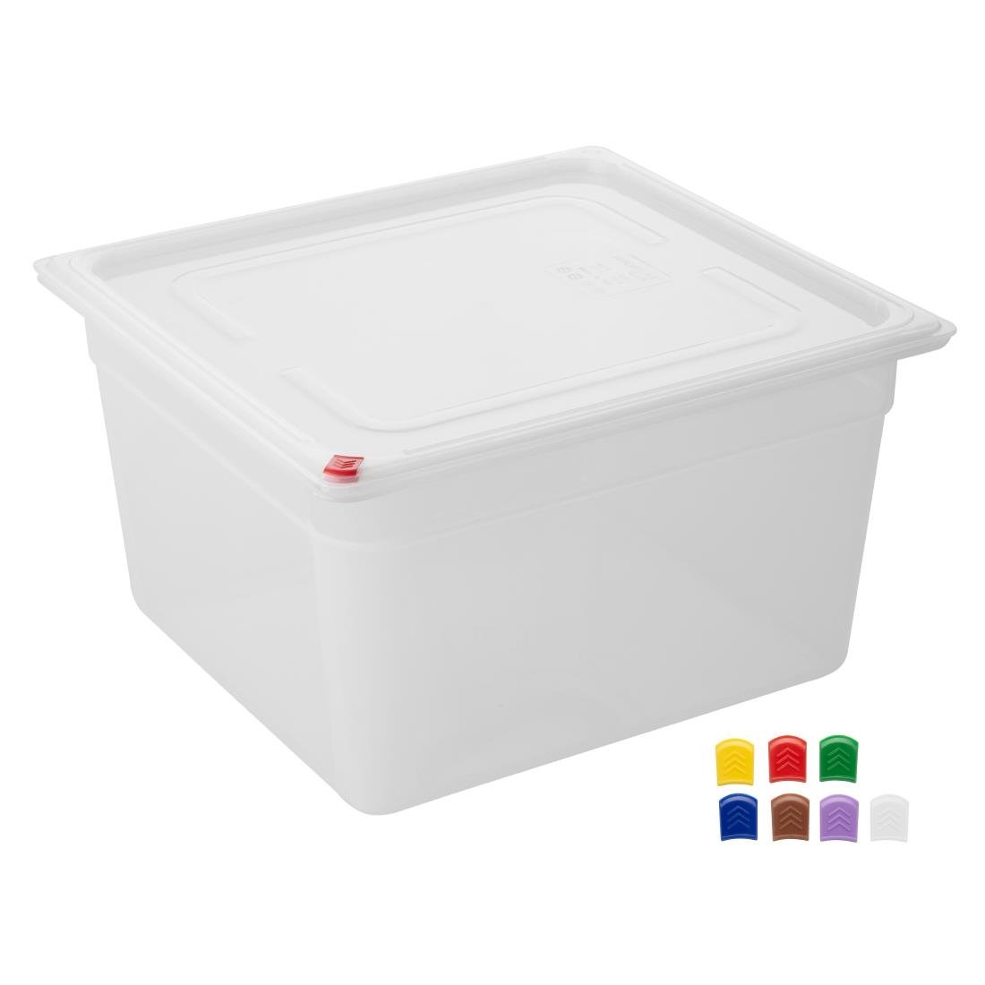 Hygiplas Click PP 2/3 GN 16.1Ltr Container with Lid & 7 Colour Clips 200mm (4 Pack) - HZ352