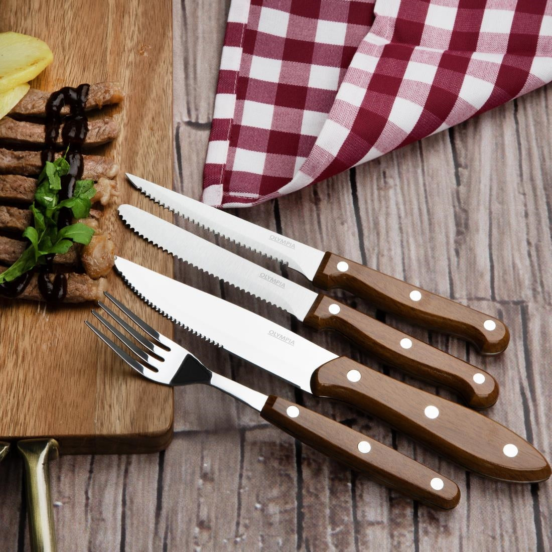 Olympia Steak Forks Wood Effect Handle (12 Pack) - HZ971