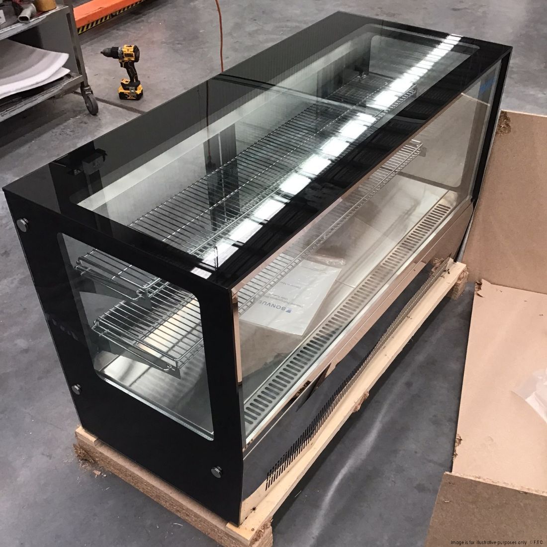 CLEARANCE - Counter top square 2 Shelves Glass cold food display - GN-1200RT-NSW2101