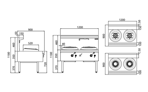 Jasper Double Wok Chimney Burner - Natural Gas JA-2CB-N