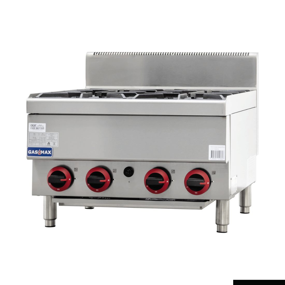 GasMAX Benchtop Lpg 4 Burner Cooktop W/ Splashback - JUS-TR-4BLPG